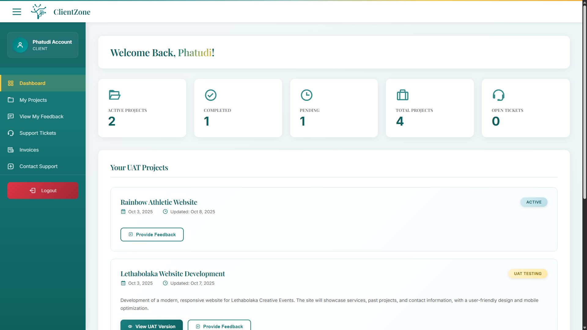 Preview of the phatudi tradings website backend